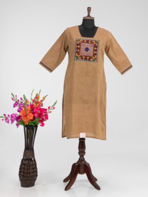 Khadi Cotton Kurti with Hand Embroidery by Adrika