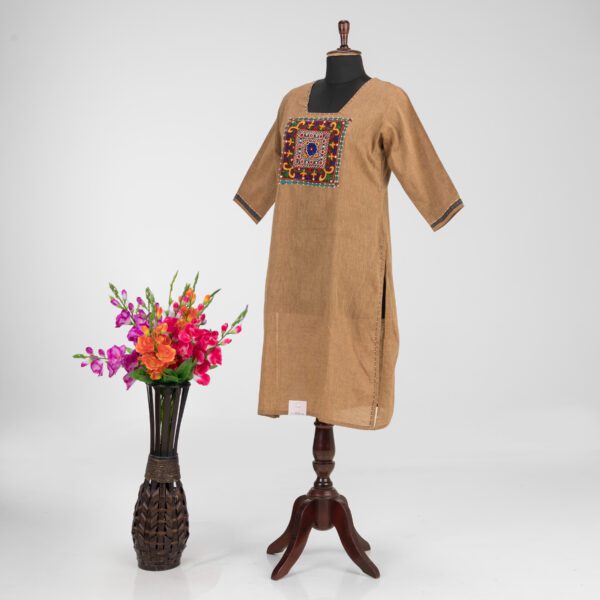 Premium Hand Embroidered Khadi Cotton Kurti by Adrika
