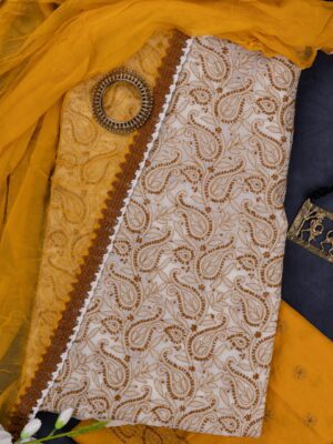 Adrika's Offwhite Cotton Hand Embroidered Lucknow Chikankari Kurti Set