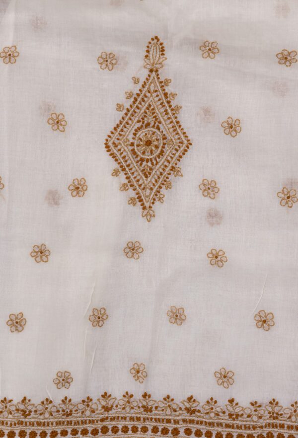 Premium Offwhite Cotton Hand Embroidered Lucknow Chikankari Unstitched 3-Piece Kurti Set by Adrika