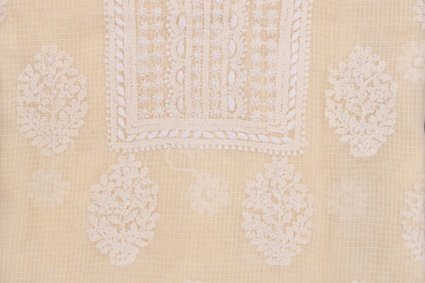 Adrika Lucknow Chikankari Cotton Kota Hand Embroidered Unstitched Kurta in white