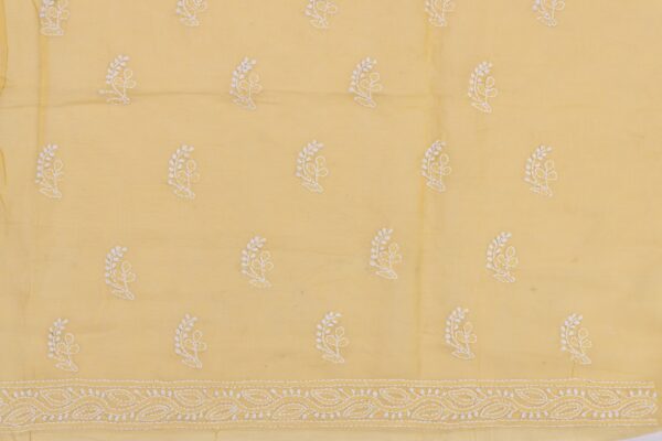 Elegant Lucknow Chikankari Macaroon Yellow Cotton Unstitched Kurti by Adrika