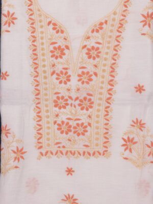 Hand-embroidered Lucknow Chikankari Off White Chanderi Cotton Unstitched 2-Piece Kurti Set by Adrika