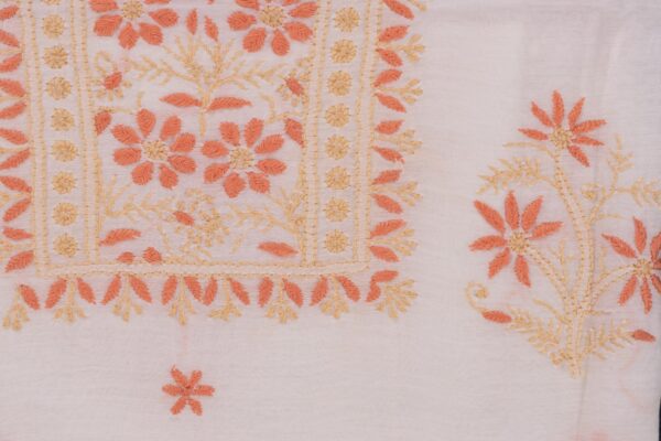 Adrika's luxurious Lucknow Chikankari Off White Chanderi Cotton Unstitched 2-Piece Kurti Set with intricate detailing