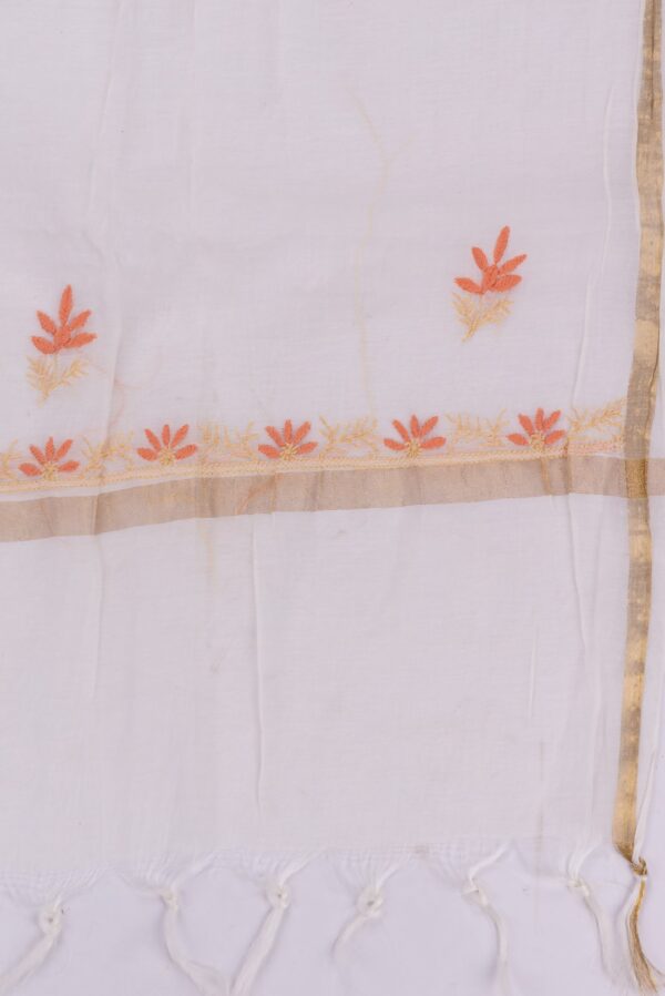 Handcrafted Lucknow Chikankari Off White Chanderi Cotton Unstitched 2-Piece Kurti Set by Adrika