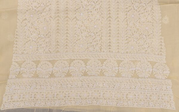 Elegant Lucknow Chikankari Beige Cotton Unstitched 3-Piece Kurti Set by Adrika