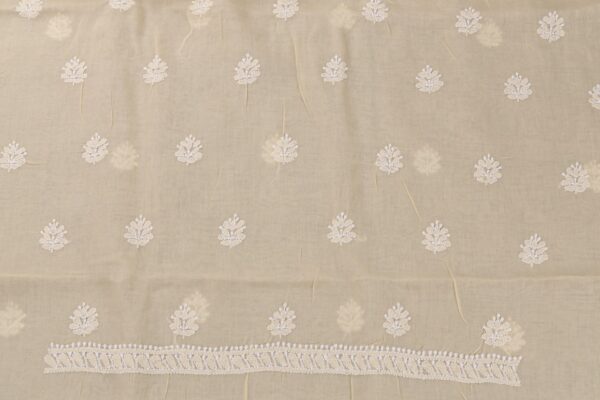 Traditional Lucknow Chikankari Beige Cotton Unstitched 3-Piece Kurti Set by Adrika