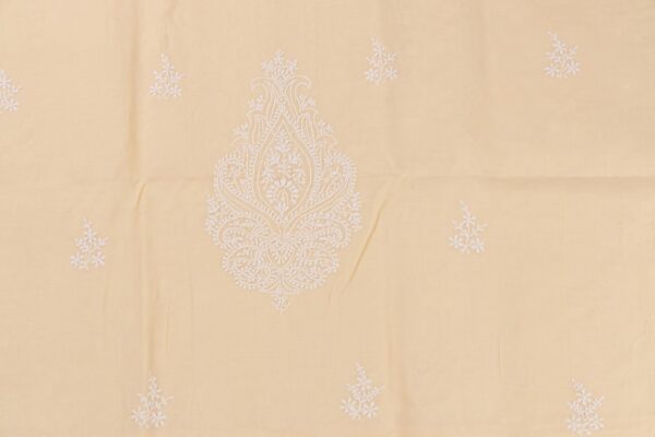 Adrika's luxurious Lucknow Chikankari Lemon Yellow Cotton Unstitched 3-Piece Kurti Set with intricate detailing
