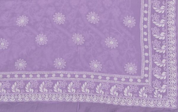 Hand-embroidered Lucknow Chikankari Mauve Colour Georgette Unstitched 2-Piece Kurti Set by Adrika