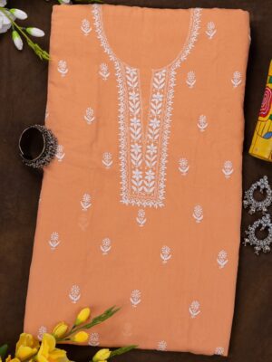 Adrika's Lucknow Chikankari Cantaloupe Orange Cotton Unstitched 2-Piece Kurti Set