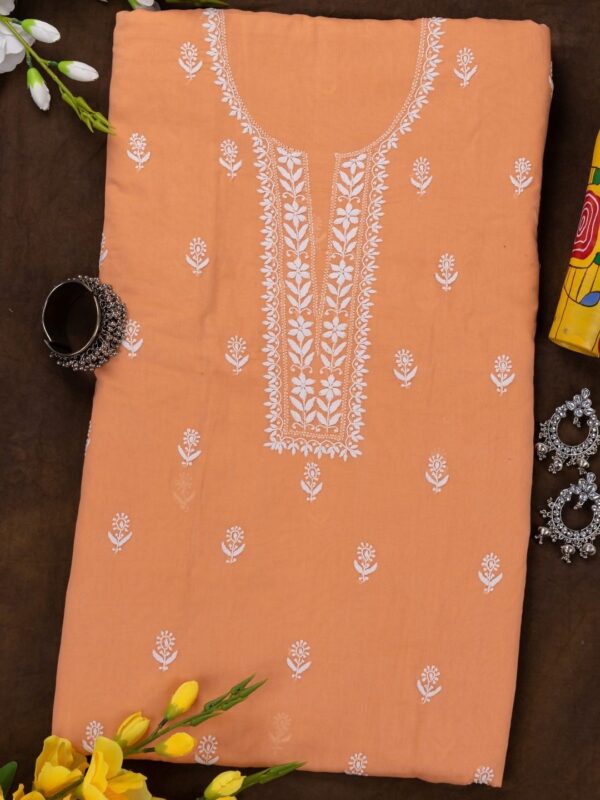 Adrika's Lucknow Chikankari Cantaloupe Orange Cotton Unstitched 2-Piece Kurti Set