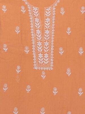 Elegant Lucknow Chikankari Cantaloupe Orange Cotton Unstitched 2-Piece Kurti Set by Adrika
