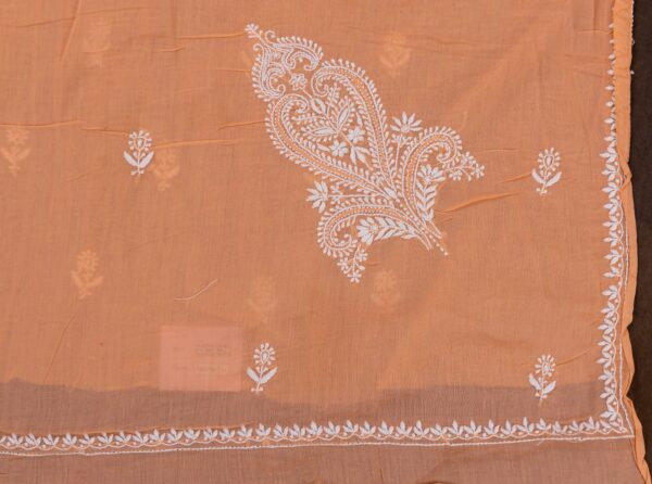 Hand-embroidered Lucknow Chikankari Cantaloupe Orange Cotton Unstitched 2-Piece Kurti Set by Adrika