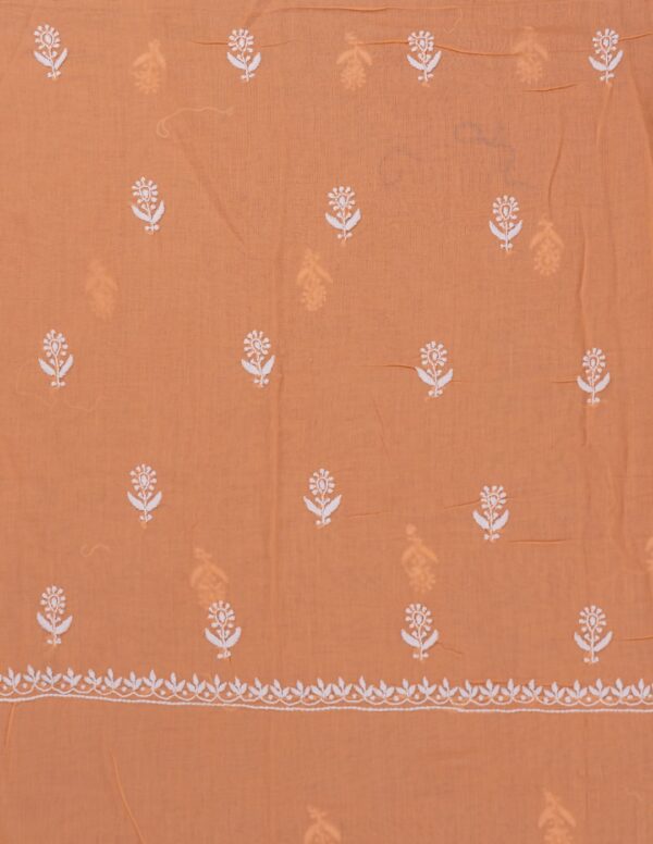 Exquisite Lucknow Chikankari Cantaloupe Orange Cotton Unstitched 2-Piece Kurti Set by Adrika