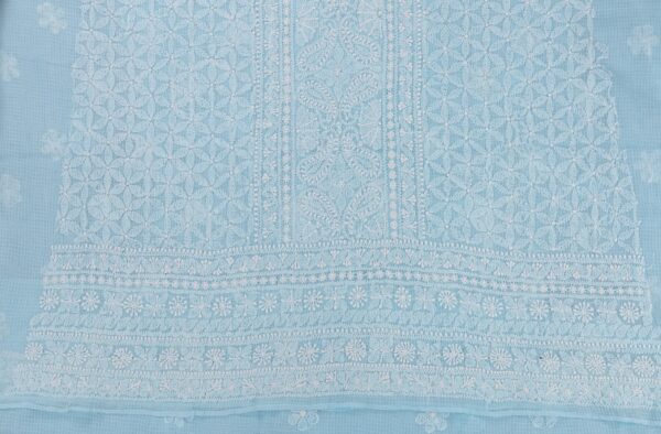 Elegant Lucknow Chikankari Light Blue Kota Cotton Unstitched Kurti by Adrika