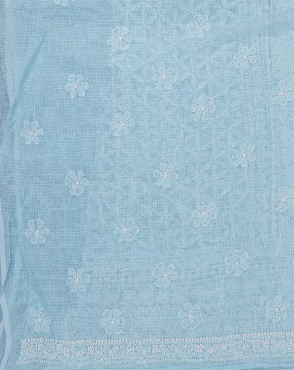 Traditional Lucknow Chikankari Light Blue Kota Cotton Unstitched Kurti by Adrika