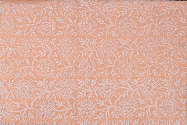 Hand-embroidered premium Lucknow Chikankari Peach Cotton Unstitched 3-Piece Kurti Set by Adrika
