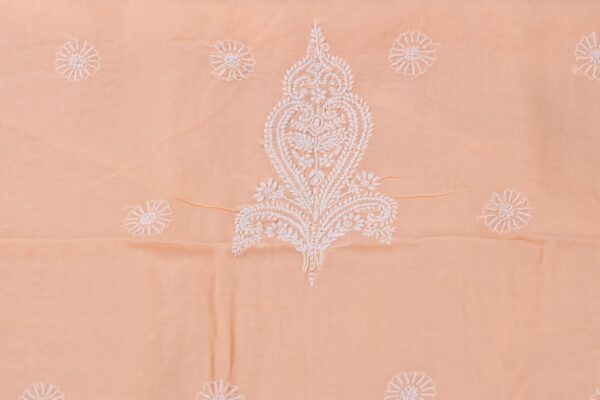 Elegant premium Lucknow Chikankari Peach Cotton Unstitched 3-Piece Kurti Set by Adrika