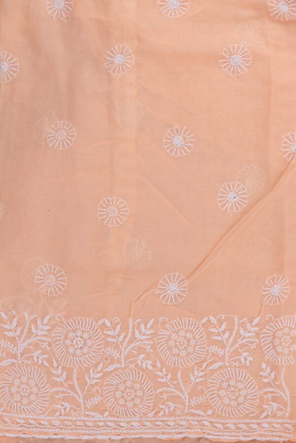 Handcrafted premium Lucknow Chikankari Peach Cotton Unstitched 3-Piece Kurti Set by Adrika