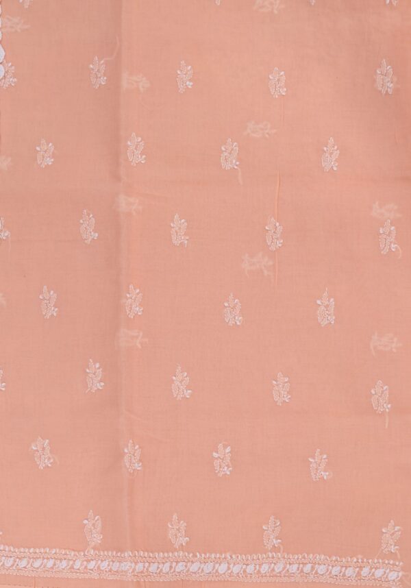 Hand-embroidered Lucknow Chikankari Peach Cotton Unstitched 3-Piece Kurti Set by Adrika