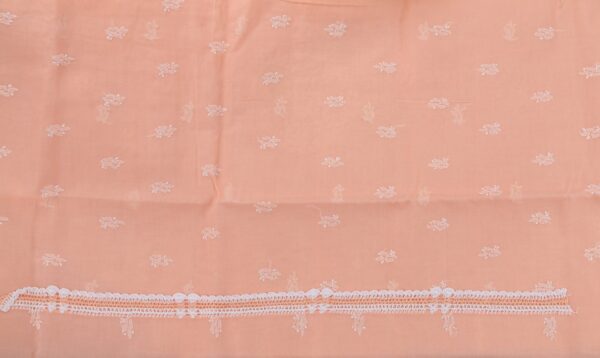 Adrika's luxurious Lucknow Chikankari Peach Cotton Unstitched 3-Piece Kurti Set with intricate detailing