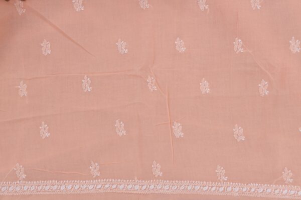 Elegant Lucknow Chikankari Peach Cotton Unstitched 3-Piece Kurti Set by Adrika
