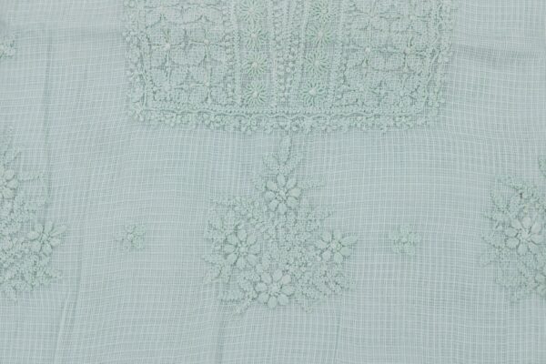 Handcrafted Lucknow Chikankari Fern Green Kota Cotton Unstitched 3-Piece Kurti Set by Adrika