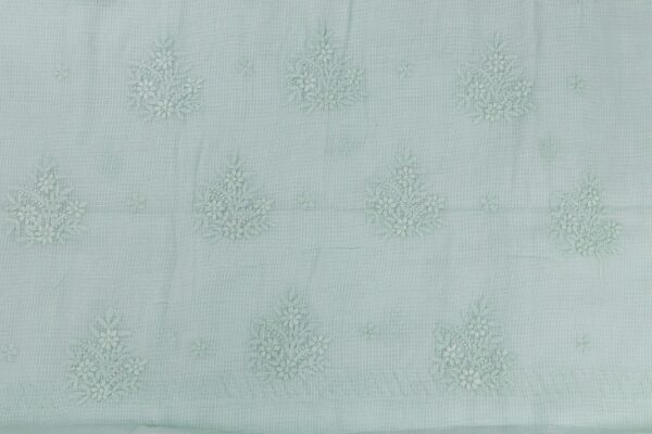 Elegant Lucknow Chikankari Fern Green Kota Cotton Unstitched 3-Piece Kurti Set by Adrika