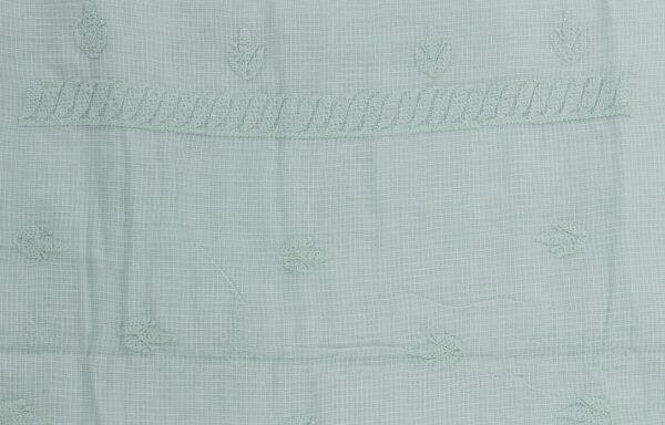 Hand-embroidered Lucknow Chikankari Fern Green Kota Cotton Unstitched 3-Piece Kurti Set by Adrika
