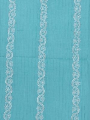 Beautiful Lucknow Chikankari Turquoise Blue Cotton Unstitched 3-Piece Kurti Set by Adrika