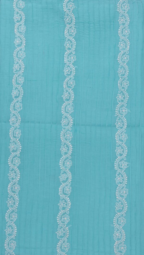 Beautiful Lucknow Chikankari Turquoise Blue Cotton Unstitched 3-Piece Kurti Set by Adrika