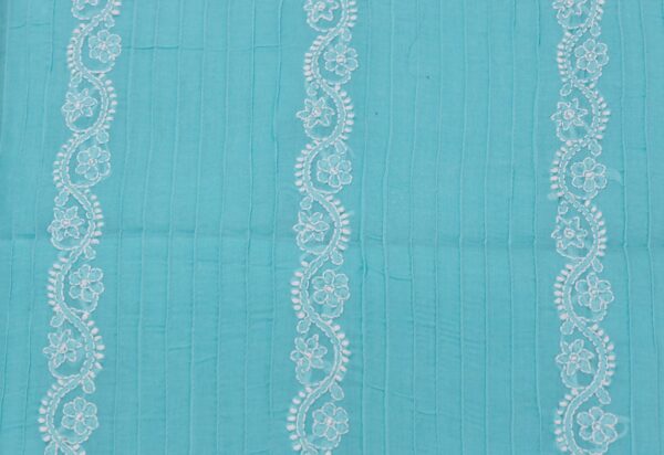 Exquisite Lucknow Chikankari Turquoise Blue Cotton Unstitched 3-Piece Kurti Set by Adrika