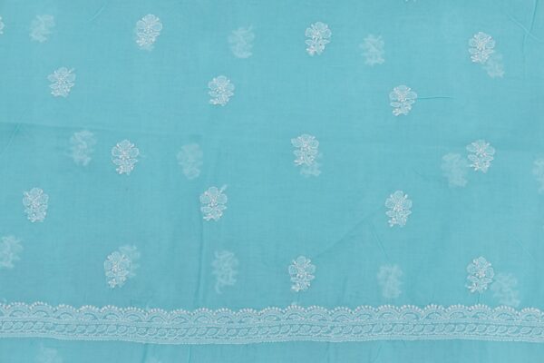 Traditional Lucknow Chikankari Turquoise Blue Cotton Unstitched 3-Piece Kurti Set by Adrika