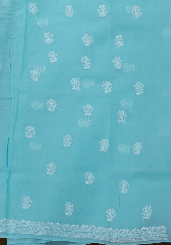 Elegant Lucknow Chikankari Turquoise Blue Cotton Unstitched 3-Piece Kurti Set by Adrika