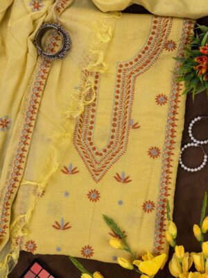 Adrika's Lucknow Chikankari Chanderi Cotton Unstitched 2-Piece Kurti Set