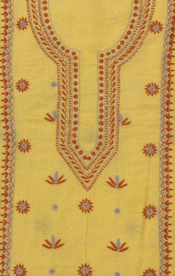 Hand-embroidered Lucknow Chikankari Chanderi Cotton Unstitched 2-Piece Kurti Set by Adrika