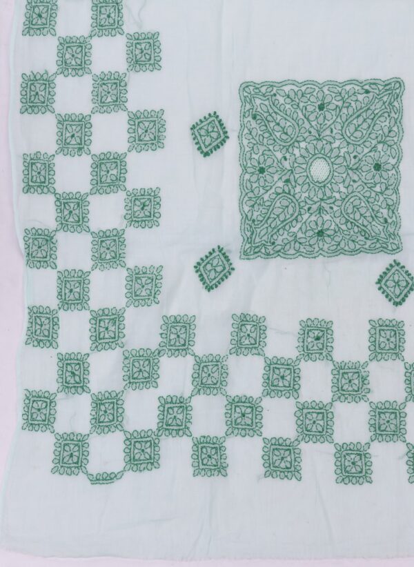 Handcrafted Lucknow Chikankari Mint Green Cotton Unstitched 2-Piece Kurti Set by Adrika