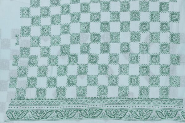 Adrika's luxurious Lucknow Chikankari Mint Green Cotton Unstitched 2-Piece Kurti Set with intricate detailing