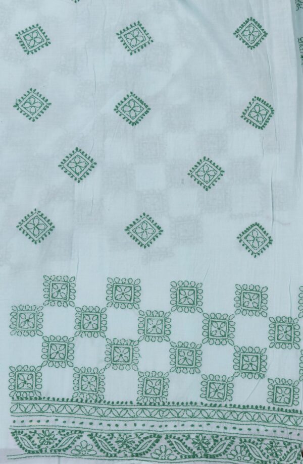 Exquisite Lucknow Chikankari Mint Green Cotton Unstitched 2-Piece Kurti Set by Adrika