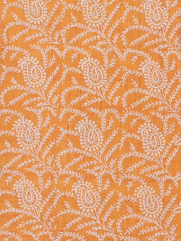 Hand-embroidered Lucknow Chikankari Orange Cotton Unstitched Kurti by Adrika