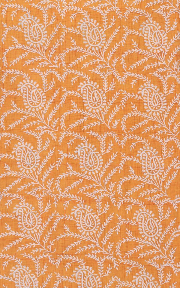 Hand-embroidered Lucknow Chikankari Orange Cotton Unstitched Kurti by Adrika