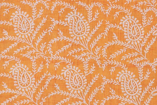 Handcrafted Lucknow Chikankari Orange Cotton Unstitched Kurti by Adrika