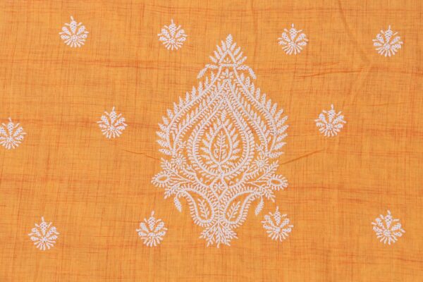 Adrika's luxurious Lucknow Chikankari Orange Cotton Unstitched Kurti with intricate detailing