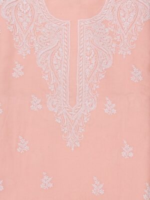 Elegant Lucknow Chikankari Peach Colour Cotton Unstitched 3-Piece Kurti Set by Adrika