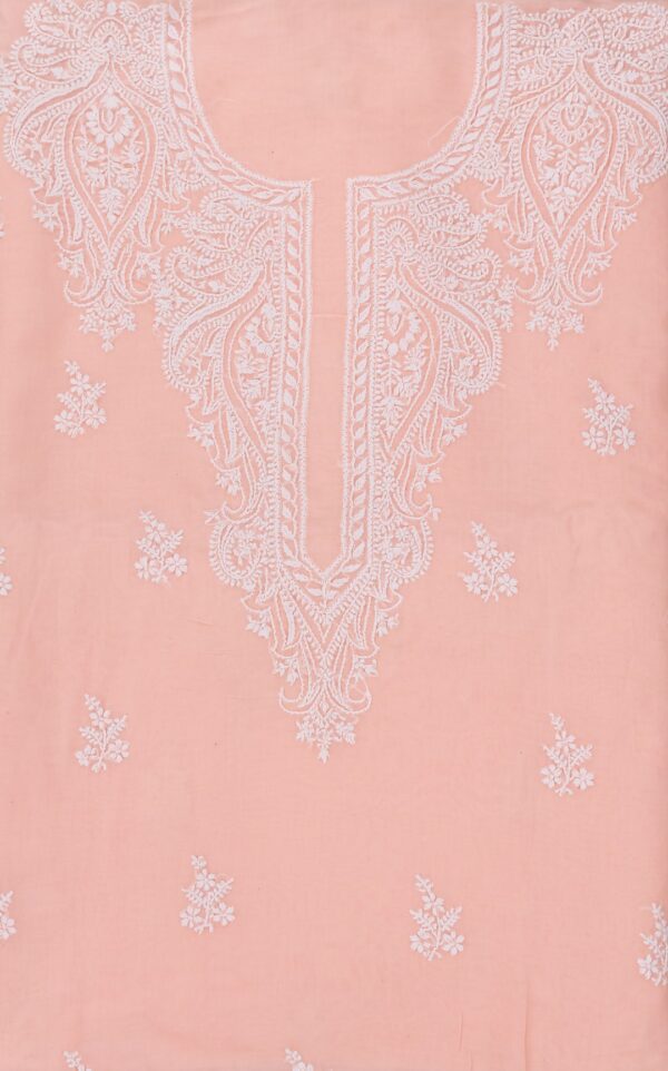 Elegant Lucknow Chikankari Peach Colour Cotton Unstitched 3-Piece Kurti Set by Adrika