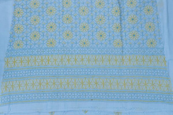 Traditional Lucknow Chikankari Arctic Blue Cotton Unstitched 3-Piece Kurti Set by Adrika