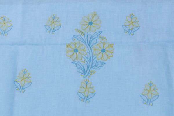 Hand-embroidered Lucknow Chikankari Arctic Blue Cotton Unstitched 3-Piece Kurti Set by Adrika