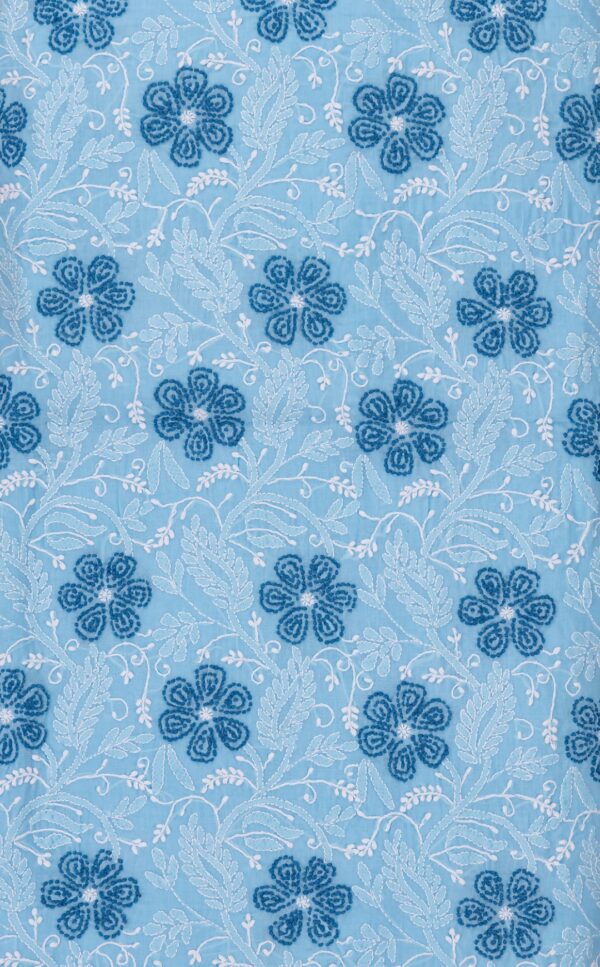 Hand-embroidered Lucknow Chikankari Sky Blue Cotton Unstitched 3-Piece Kurti Set by Adrika