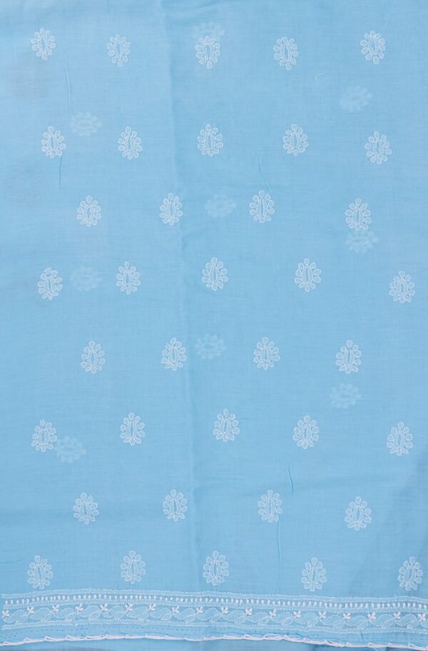 Elegant Lucknow Chikankari Sky Blue Cotton Unstitched 3-Piece Kurti Set by Adrika