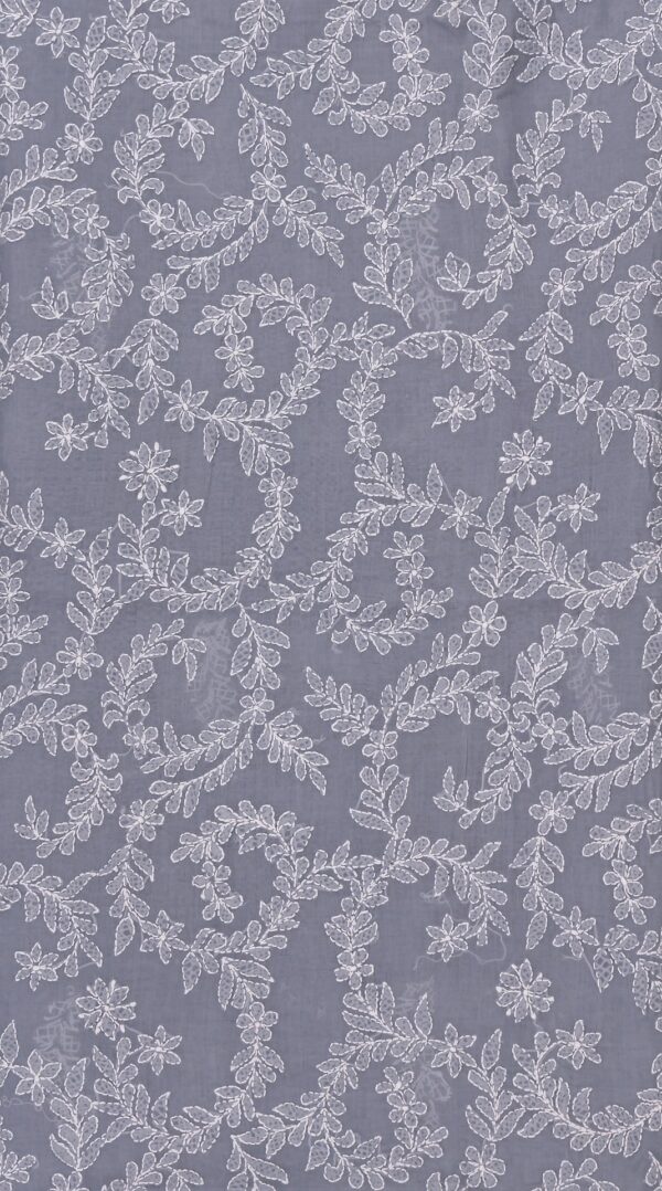 Exquisite Lucknow Chikankari Grey Cotton Unstitched 3-Piece Kurti Set by Adrika